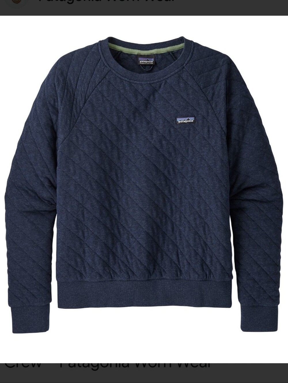 Patagonia Work Wear Women's Quilted Crewneck Sweatshirt Navy Organic Cotton Sz L